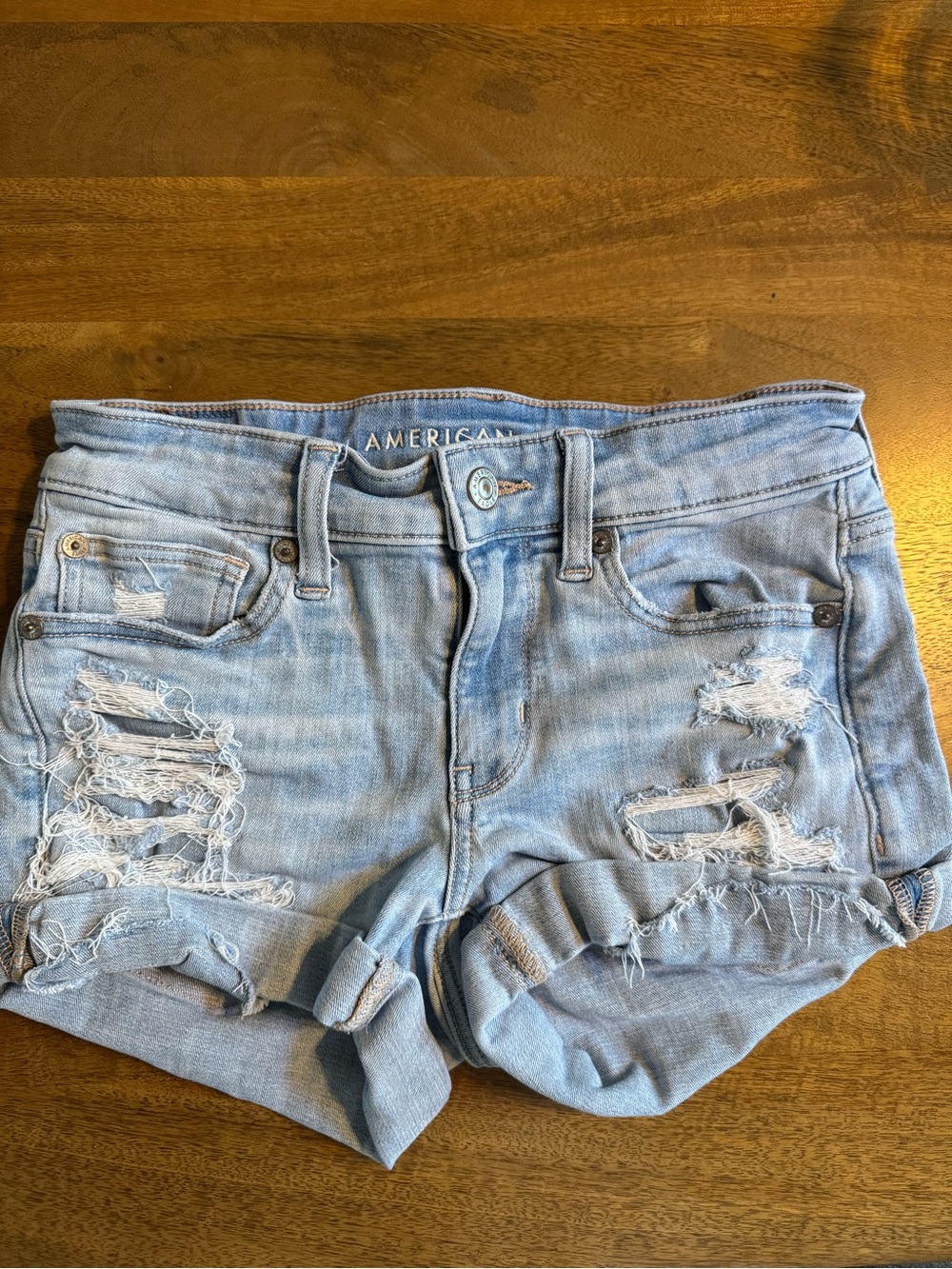American Eagle Outfitters Light Blue Distressed Denim Cutoff Shorts